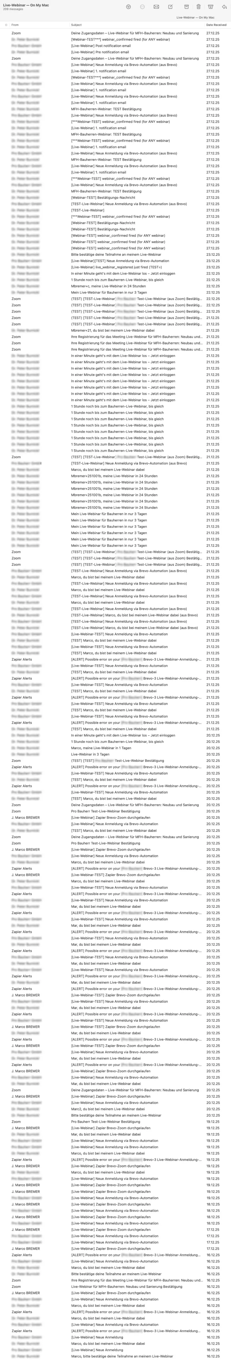 WebinarLite email history in Brevo